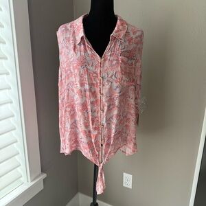 NWT caffe’ Marrakesh women’s size 3X sleeveless tie front button down blouse